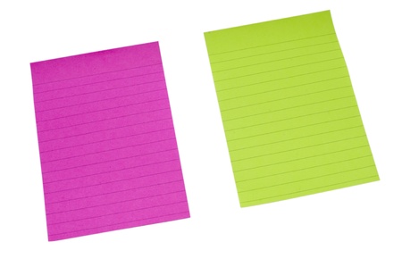 Yellow and Purple lined paper on isolated white bacgroundの写真素材