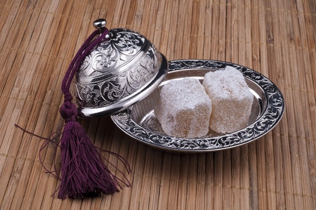 Turkish delight Box inside delicious turkish delightsの写真素材