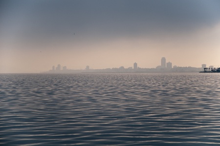 Sunrise landscape seaside of izmir city turkeyの写真素材