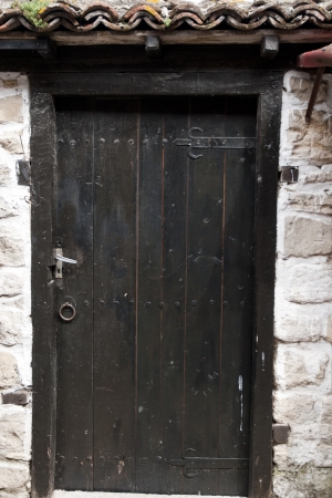 Old wooden door in nesebar town bulgariaの写真素材