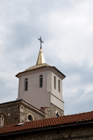New Orthodox cruch tower in nesebar bulgariaの写真素材