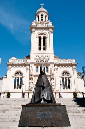 Old Church in Monaco Monte Carlo  and Saint Carlo Statueの写真素材