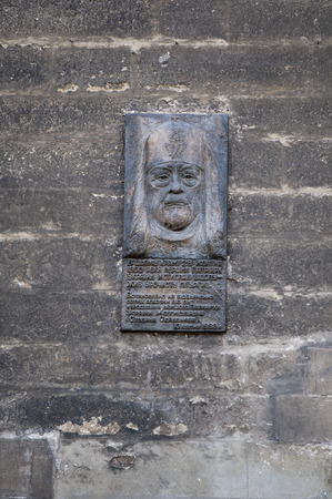 Memorial stone statue portait on the wall of the church , lviv ukraineのeditorial素材