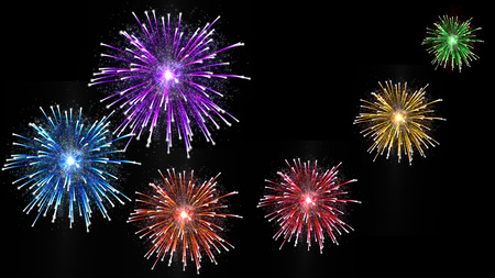 colorful fireworks explosion on blackの写真素材