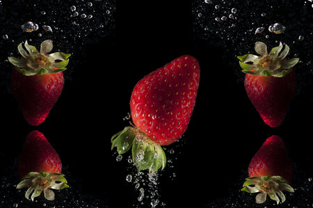 strawberry splashing with bubblesの写真素材