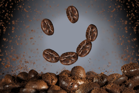 happy smile with coffee seedsの写真素材