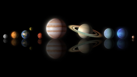 planets of the solar system isolated on blackの写真素材