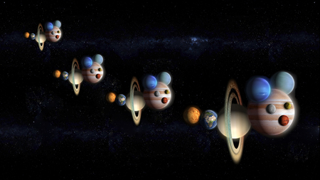 planets of the solar system flying, abstract conceptの写真素材