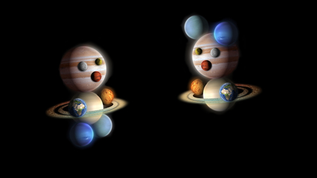 planets funny puppets abstract, isolated on blackの写真素材