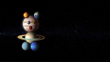 little bear abstract planets in the spaceの写真素材