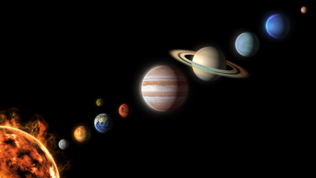 planets of the Solar System isolated on black backgroundの写真素材