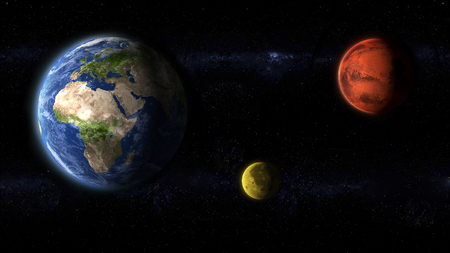planet Earth, Moon and Mars, the red planet