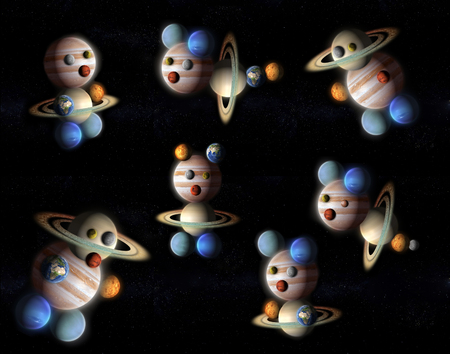 comics planets of the solar system collection, isolated on blackの写真素材