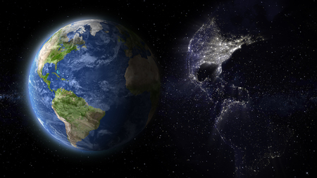 abstract space, day and night earth america viewの写真素材