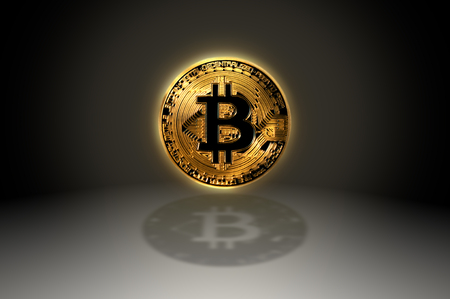 Bitcoin gold crypto coin symbol icon with shadow, 3D illustrationの写真素材