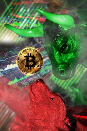 bitcoin trend index: bear and bull markets conceptual illustrationの写真素材