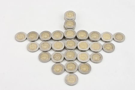 5 pln polish coins isolated on white background