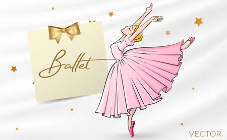 ballet woman pink ballet outfit dance stars card invitation cartoonのイラスト素材