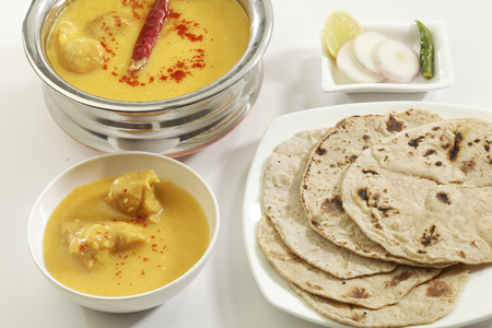 Indian Food: Kadhi with gatte and chapatti or roti.の写真素材