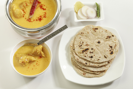 Indian Food: Kadhi with gatte and chapatti or roti.の写真素材