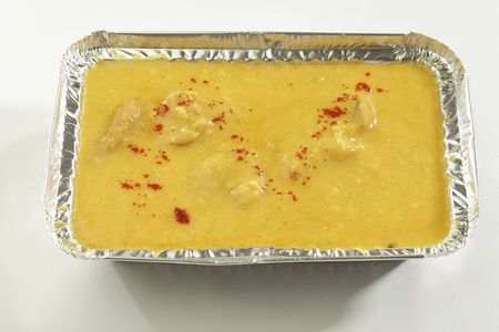 Indian Food Kadhi with gatte in metal tray.の写真素材