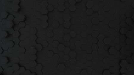 Abstract Honeycomb Background wide angle. Black 3D of hexagon beehive. Great modern trends. Light,...