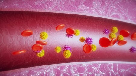 Red blood cells in an artery. Moving in the blood stream. 3D renderの写真素材