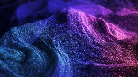 Abstract premium neon rainbow colored glitter pink, blue and purple particles flow with shallow depth of field dust. Magic shimmering festive party on a dark background. Little sparkles. 3d renderingの写真素材