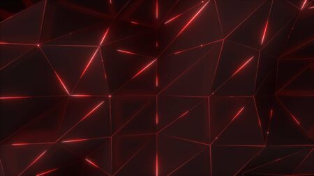 Abstract background. Low-poly dark waving surface with glowing red light. 3d renderの写真素材