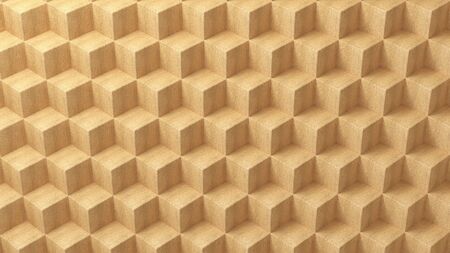 Abstract wood colorful 3D geometric cubes background. 3d rendering - illustration. Seamless pattern. Hipster style. Texture with many rows of volumetric cubes lying in the light. Isometric shapeの写真素材
