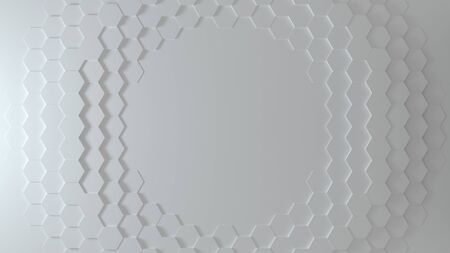 Abstract Honeycomb Background wide angle. Bright white 3D render of hexagon beehive. Great modern...