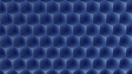 Abstract blue colorful 3D geometric cubes background. 3d rendering - illustration. Seamless pattern. Hipster style. Texture with many rows of volumetric cubes lying in the light. Isometric shapeの写真素材