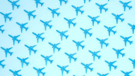 Blue pattern planes in the blue background. Top view. Aircraft travel minimal concept. Geometric shape in pastel colors. 3d renderingの写真素材