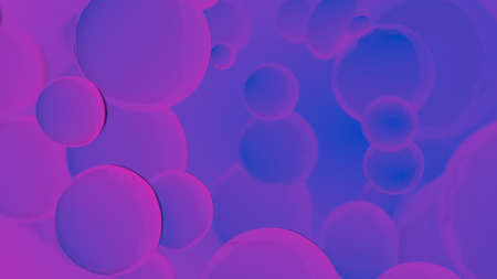 Abstract colorful bubbles. Blue and pink gradient background advertisement. Modern trendy banner or poster design. Dynamic bouncing balls and copy space for text. 3d renderingの写真素材