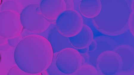 Abstract colorful bubbles. Blue and pink gradient background advertisement. Modern trendy banner or poster design. Dynamic bouncing balls and copy space for text. 3d renderingの写真素材