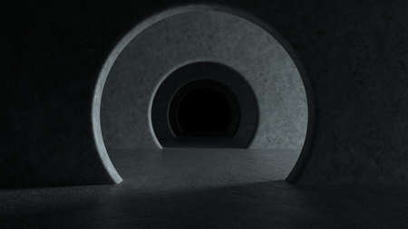 Gray concrete tunnel with dramatic light and dark at the end. Abstract background. Repeating pattern of flights. 3d renderingの写真素材