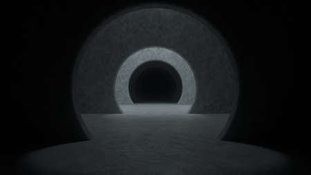 Gray concrete tunnel with dramatic light and dark at the end. Abstract background. Repeating pattern...