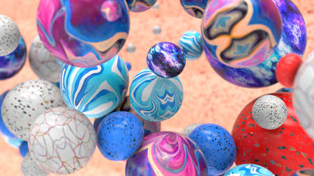 Abstract multicolored colorful bubbles. Modern trendy banner or poster design. Dynamic bouncing balls and copy space for text. 3d renderingの写真素材