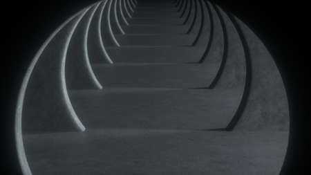 Gray concrete tunnel with dramatic light and dark at the end. Abstract background. Repeating pattern...