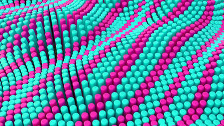Abstract pink green lines background with cylinders. Ceramic round tiles. Geometry pattern. Random...