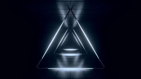 Abstract blue white futuristic background. Space from glowing neon light tubes of astera on a black...