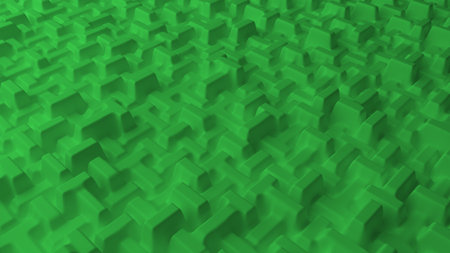 Abstract background with green cubes. Block-shaped installation. Geometric bricks shapes with rounded edges. Modern background template for documents, reports and presentations. 3d renderingの写真素材