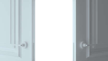 Double open white door on white background. Front view. Empty room interior. Choice, business and...