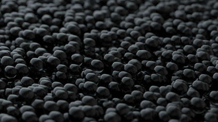 Black Caviar Background. Delicious seafood background. Black caviar illustration. Black shine balls background. Glossy spheres fill the volume. Luxury Black caviar flow. 3D render illustrationの写真素材