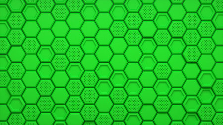 Abstract green hexagonal surface background. 3d render