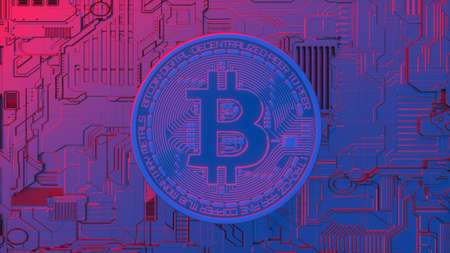 Neon glowing Bitcoin Cash (BCC) coin in Ultra Violet colors. Bitcoin gold money futuristic network business concept. Digital background. Virtual reality, cyber. Cryptocurrency blockchain. 3d renderの写真素材