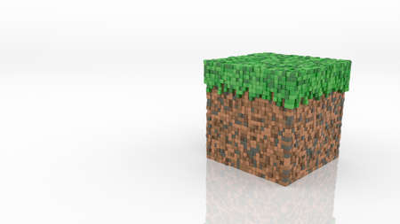 Block from game in isometric view on white glossy background. Geometric mosaic waves pattern....
