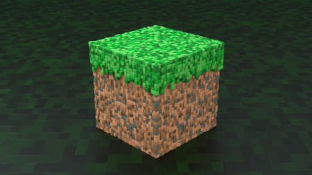 Block from game in isometric view on dark pattern background. Geometric mosaic waves pattern....