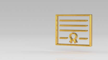 Gold certificate grant sign isolated on gray white background. Certificate document medal. Simple...