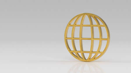 Golden World planet sign isolated on gray white background. Earth sphere illustration. Technology,...